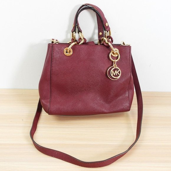 Michael Kors Burgundy Satchel Bag Red Saffiano Leather Old Money Crossbody 2 Way